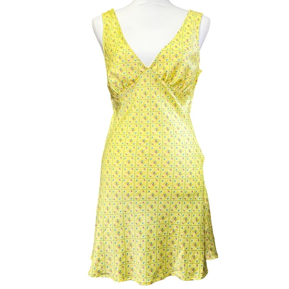 Frankies Bikinis Pink Floral Mini Dress Yellow Cottagecore S‎